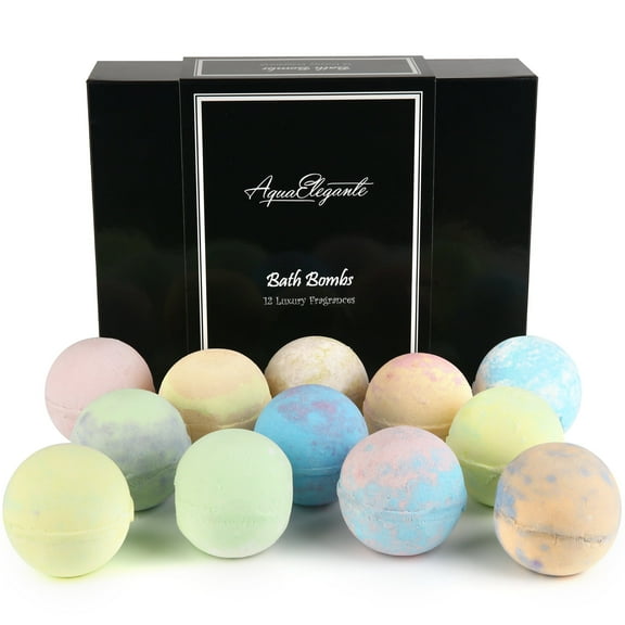 Aqua Elegante Luxury Bath Bombs For Women - Gift Set of 12 Large Bathbombs With Organic Essential Oils