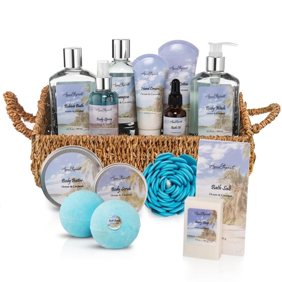 Aqua Elegante Luxury Bath Gift Set - Premium Spa Basket With Ocean & Coconut