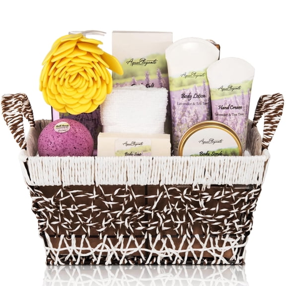 Aqua Elegante Spa Basket For Women - Luxury Bath Gift Set With Lavender & Tea Tree Oil