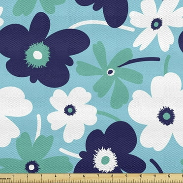 Ambesonne Aqua Fabric by the Yard Upholstery, Spring Flowers, 2 Yards, Multicolor
