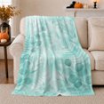 thumbnail image 1 of Aqua Fern Leaves and Pebble Shapes in Soft Watercolor, Serene Coastal Botanical Motif for Plant Lovers, Housewarming Gift, Cozy Flannel Blanket for Sunroom and Bedroom, Coastal Home Decor, 1 of 9