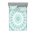 thumbnail image 1 of Aqua Fitted Sheet & Pillow Sham Set, Mandala Tie Dye Effect Floral Leaves Seem Design Image Art Print, Decorative Printed 6 Piece Bedding Decor Set, Calking, Sea Green White, by Ambesonne, 1 of 3