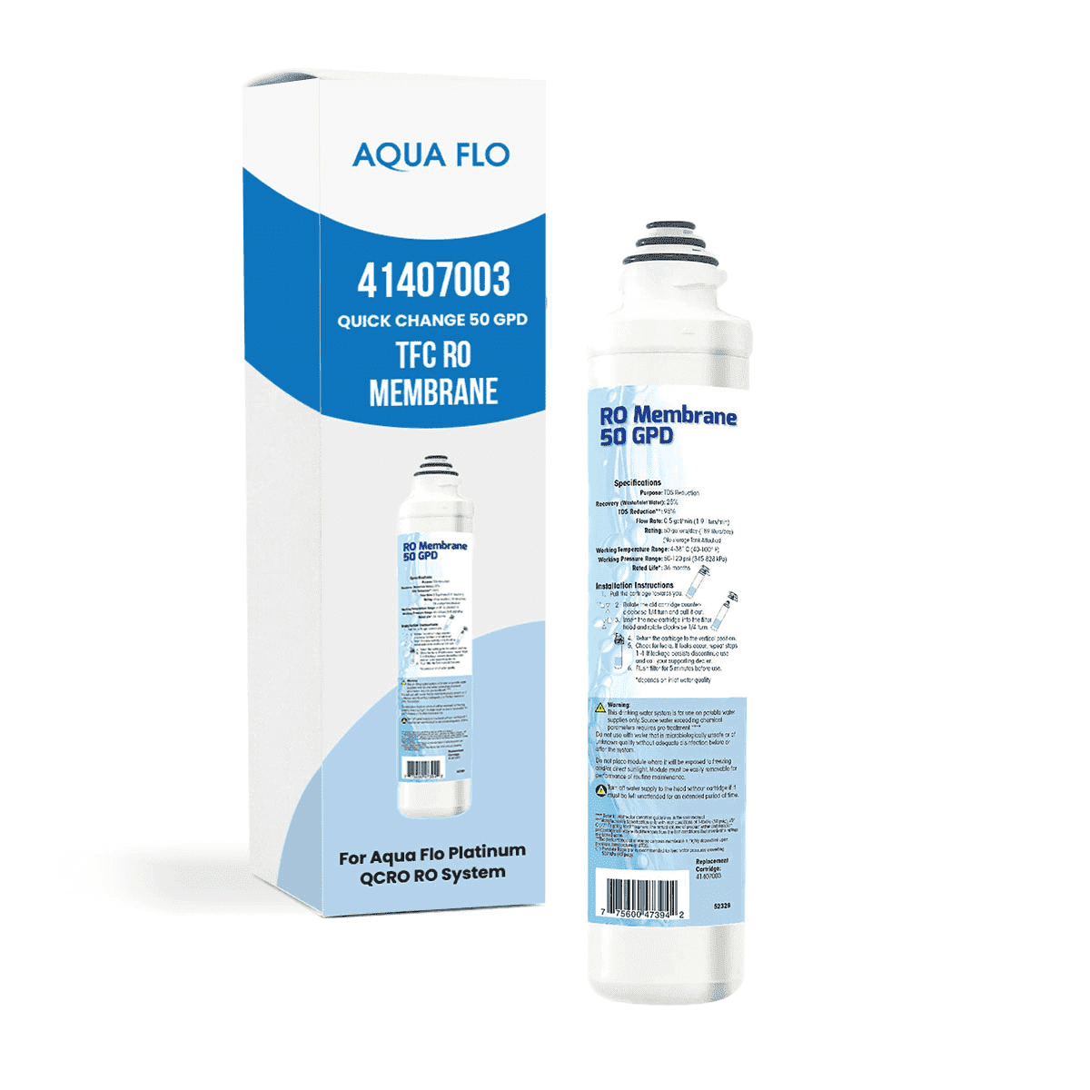 Aqua Flo 41407003 Quick Change 50 GPD TFC RO Membrane – For Aqua Flo Platinum QCRO System