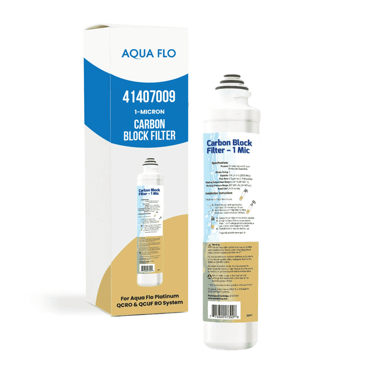 Flo Block Aqua Flo 41407009 Carbon Block 1 Micron Filter for QCRO and QCUF ...