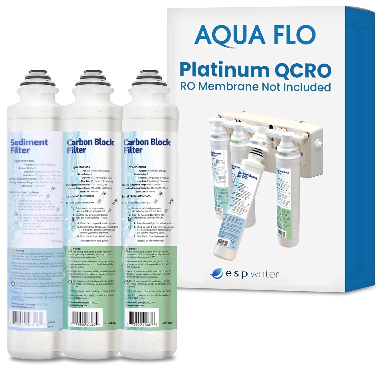 Aqua Flo Platinum QCRO Compatible RO Filter Replacement Kit, Improves Water Taste & Odor