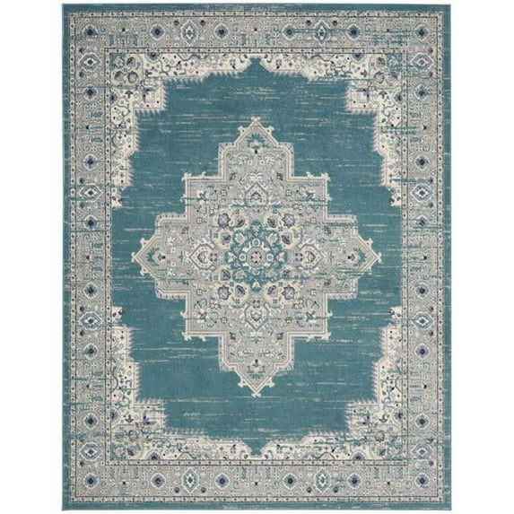 Aqua Floral Power Loom Distressed Rectangle Area Rug - Aqua