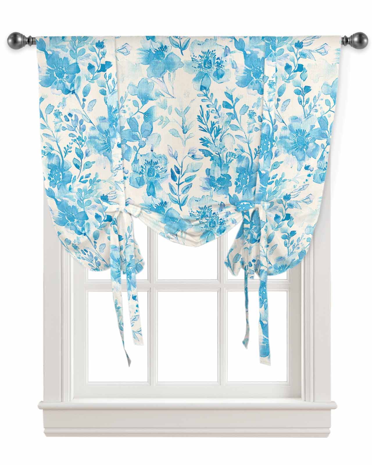 Aqua Flowers Tie Up Curtains for Kitchen Bathroom Bedroom Windows 63 ...