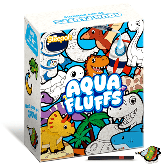 Aqua Fluffs Mess-Free 3D Art Kit for Kids Double-Sided Water-Activated Craft with Dinosaur & Space Designs, No Glue or Paint, Creative Activity for Boys & Girls Ages 3–8 (Dinosours Rockets & Space)