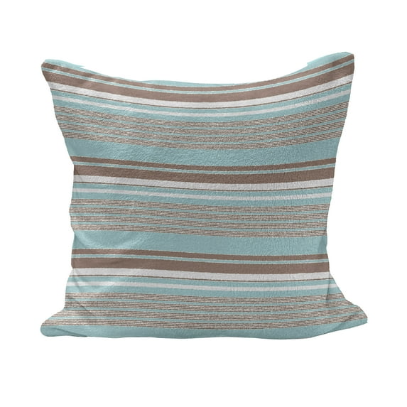 Aqua Fluffy Throw Pillow Cushion Cover, Horizontal Stripes Lines Vintage Grunge Style Ocean Seem Pattern Image, Decorative Square Accent Pillow Case, 36" x 36", Seafoam Umber and White, by Ambesonne