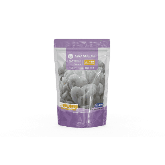Aqua Gems Frozen Raw Large Peeled and Deveined Shrimp Value Bag, 32 oz (31-40 Count per lb)