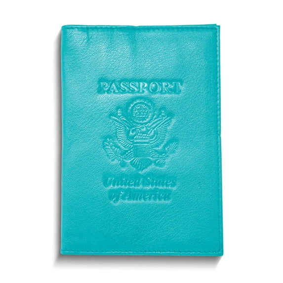 Aqua Genuine Cowhide Leather RFID Blocking Passport Wallet with 3 Interior Slots QGM22561