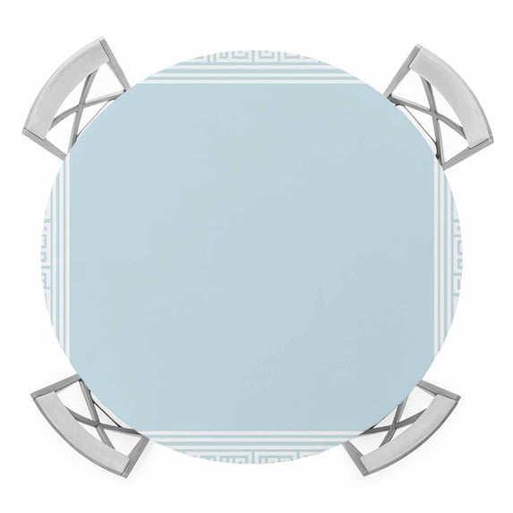 Aqua Geometric Round Fitted Tablecloth with Elastic Edge, Waterproof Table Cloth Table Cover for 36"-44" Tables, White Greek Key Design Abstract Modern Art Tablecloths for Dining Picnic Outdoor