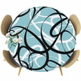 thumbnail image 1 of Aqua Geometric Round Tablecloth, Fitted Table Cover with Elastic for 36"-44" Round Tables, Modern Black White Striped Abstract Lines Table Cloth Outdoor Indoor Dinning Party Waterproof Tablecloths, 1 of 7