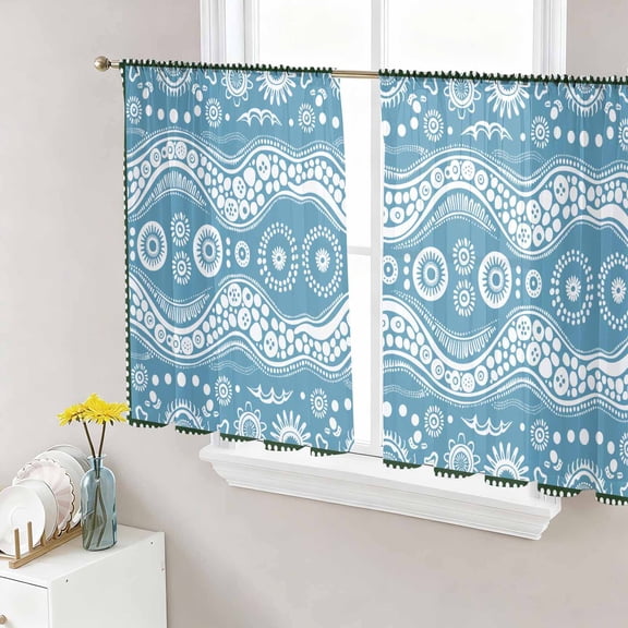 Aqua Geometric Sheer Curtains 45 Inch Length 2 Panels Set, Modern Abstract Polka Dots Voile Window Treatment Rod Pocket Small Kitchen Curtains Drapes for Bedroom 52"x45"x2