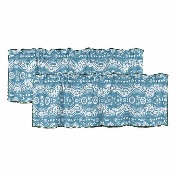 Aqua Geometric Valances for Windows, Decorative Rod Pocket Window Valance Curtains, Modern Abstract Polka Dots Short Curtain Drapes for Kitchen/Bathroom/Living Room, 2 Panels, 42" W x 12" L