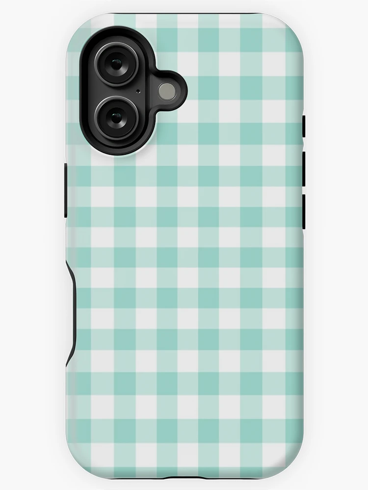 Aqua Gingham Check Case iPhone 11 12 13 14 15 16 Pro Max Classic Plaid ...