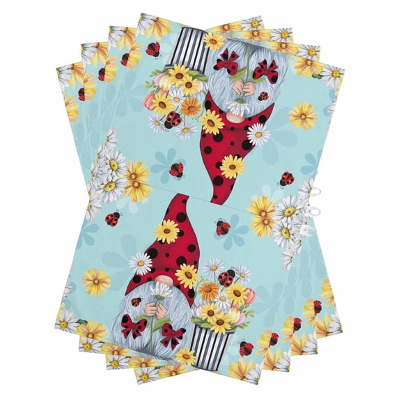 Aqua Gnomes Daisy Kitchen Towels Set of 4, Water Absorbent Dish Towel, Pastoral Country Garden Floral Decorative Hand Towels - Quick Drying Cloth for Cooking Baking, 18x28 Inch