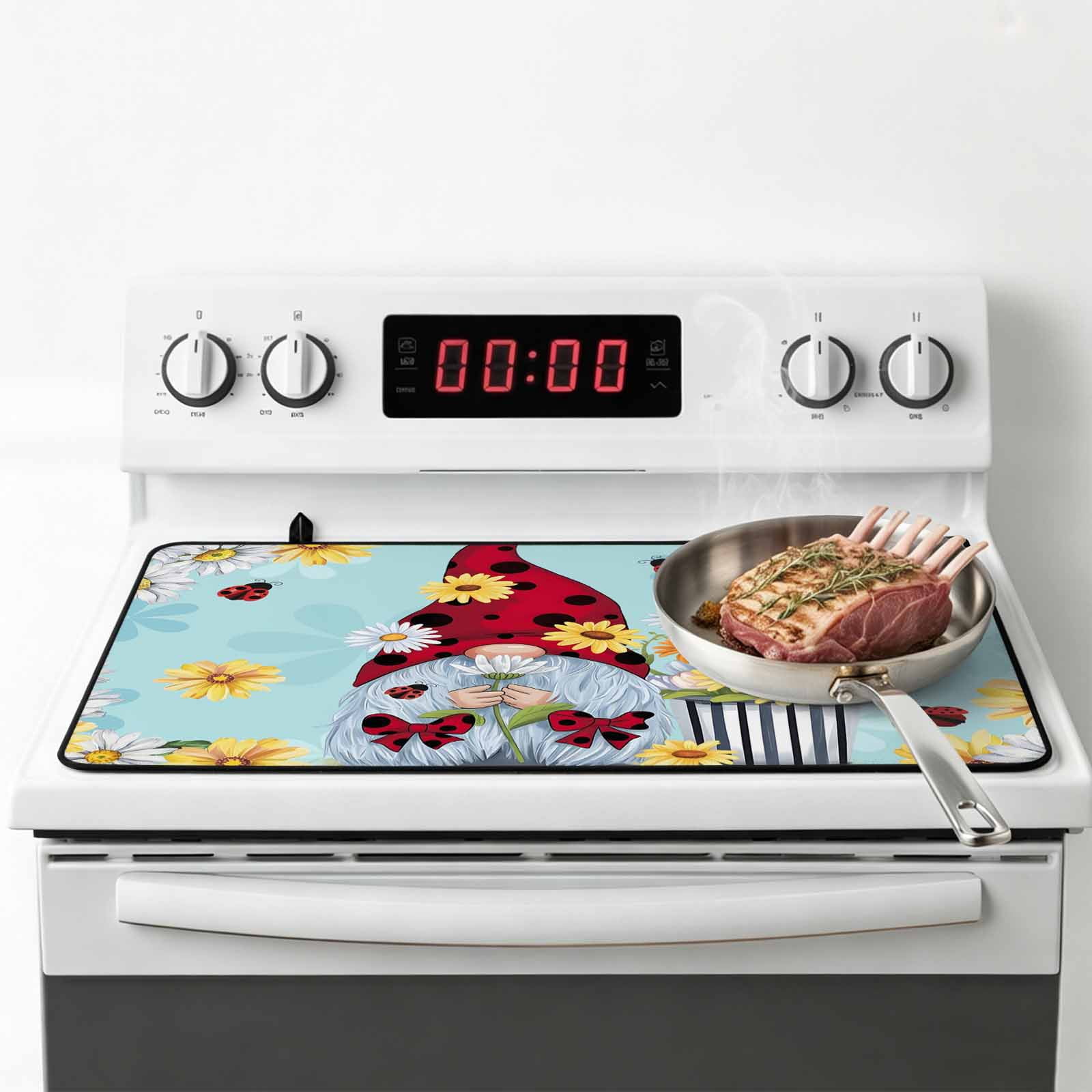 Aqua Gnomes Daisy Stove Top Cover for Electric Stove, Heat-proof & Non Slip Glass Top Stove Cover Protector, Pastoral Country Garden Floral Kitchen Flat Cooktop Rubber Mat 28.5x20.5 Inches