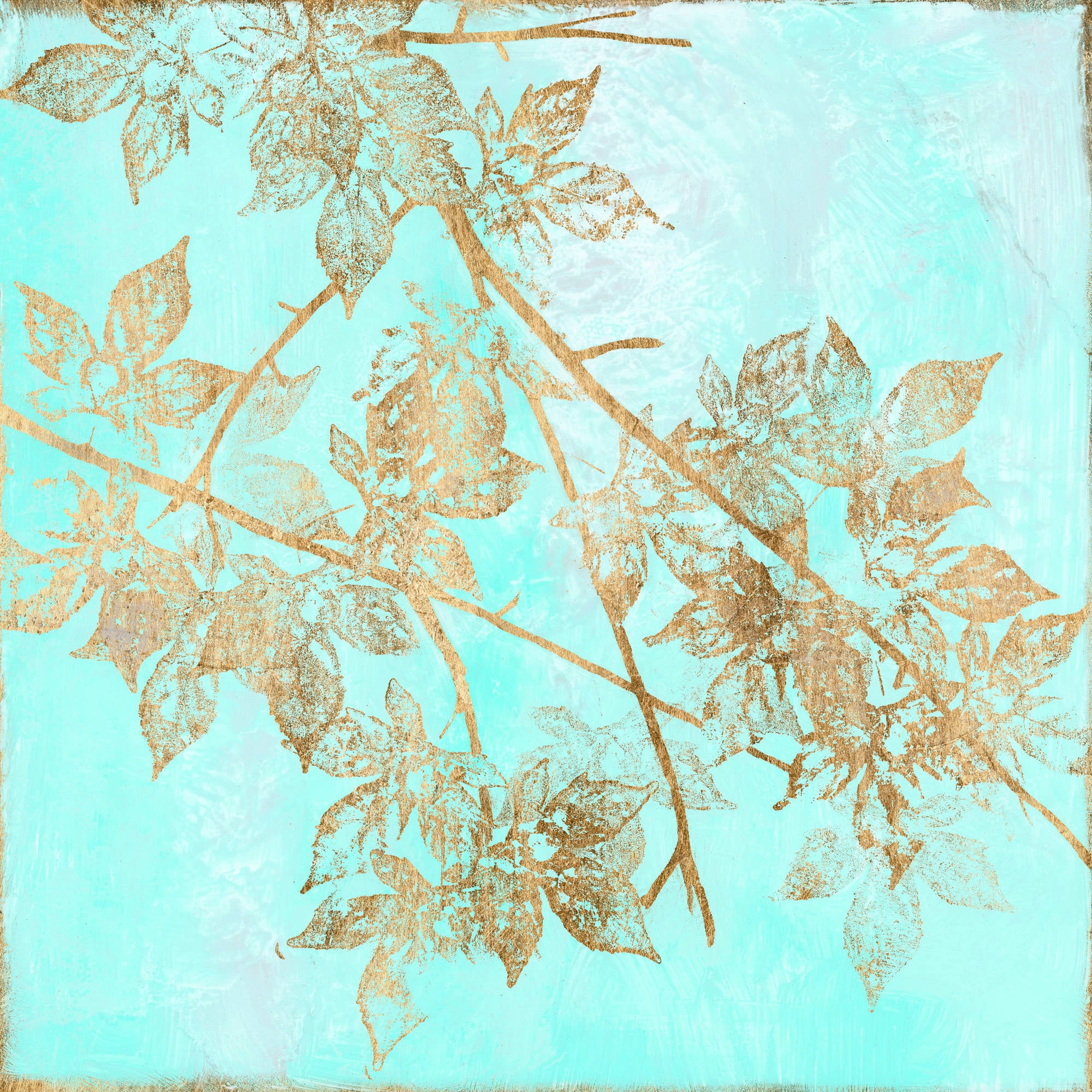 "Aqua & Gold Maple I" Painting Print on Wrapped Canvas