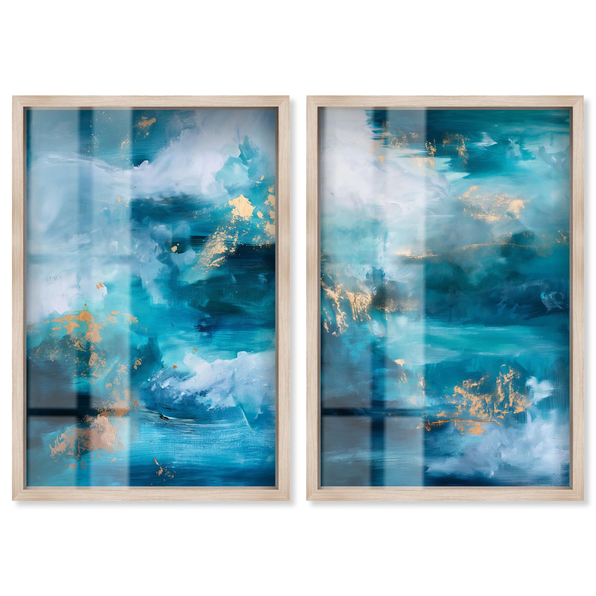 Aqua Gold Seascape Shadowbox Print Sage Gold Wall Art Set by Art Remedy ...