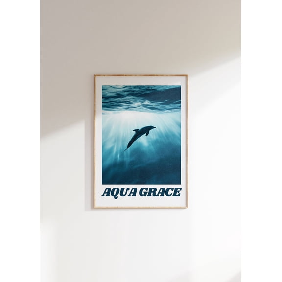 Aqua Grace Dolphin Poster Beach House Decor Calming Neutral Wall Art Ocean Print Minimalist Nautical Decor Blue Wall Art