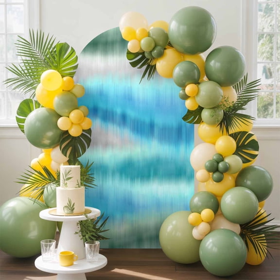 Aqua Gradient Sea Mist Arch Backdrop Cover, 4FT, Abstract Blue Green Water Ripples Spandex Arch Covers Double-Sided Backdrop for Wedding Birthday Party Photo Background Decoration