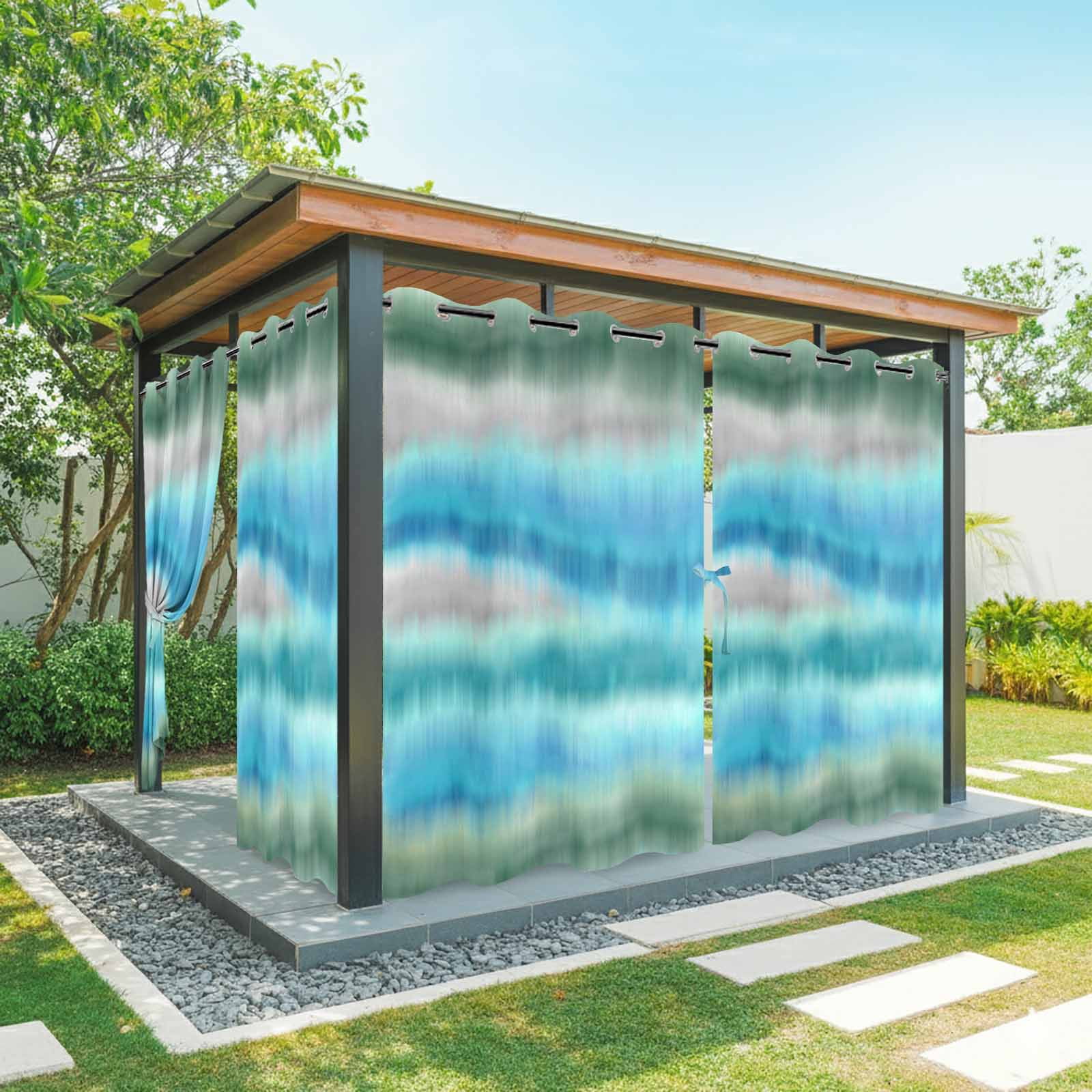 Aqua Gradient Sea Mist Outdoor Curtains for Patio, Abstract Blue Green Water Ripples Sunshade Privacy Drapes Grommet Waterproof Outside Curtains for Porch/Cabana/Balcony 54"x 108", 1 Panel
