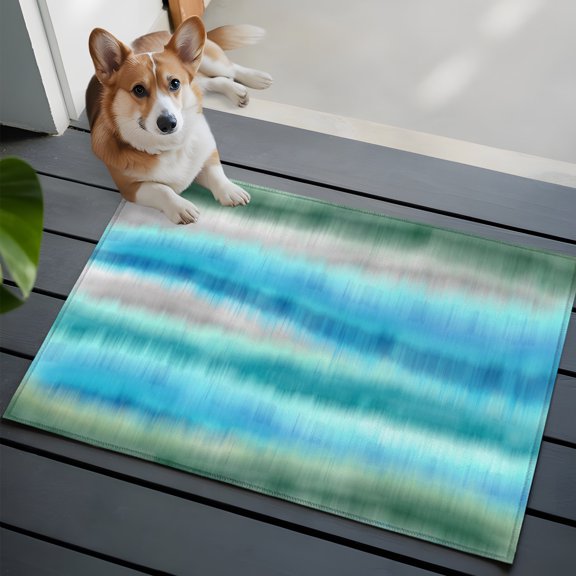 Aqua Gradient Sea Mist Washable Entry Rug 2x3 Abstract Blue Green Water Ripples Low Pile Indoor Door Mat with Rubber Backing Thin Area Rug for for Entrance, Bedroom, Kitchen, Laundry, Bathroom