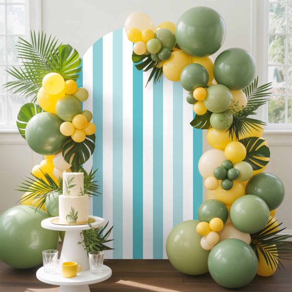 Aqua Gradient Stripes Arch Backdrop Cover, 4FT, Minimalist Abstract Vertical Striped Spandex Arch Covers Double-Sided Backdrop for Wedding Birthday Party Photo Background Decoration