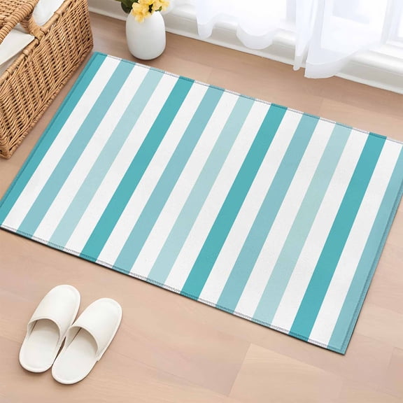 Aqua Gradient Stripes Washable Small Entryway Area Rugs 2'x3', Minimalist Abstract Vertical Striped Low Pile Throw Rug Non-Slip Sturdy Edge Binding Carpet for Front Door Floor Room Entry