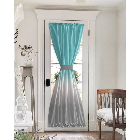 Aqua Gray Ombre Blackout Curtains, French Door Curtains for Door Window, Abstract Modern Art Gradient Privacy Drapery for Patio/Sidelight Doors, 1 Panel with Tieback, 25 x 72 Inches