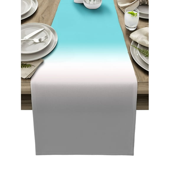 Aqua Gray Ombre Table Runner 48 Inches, Abstract Modern Art Gradient Bed Runner Dresser Scarves Tabletop for Indoor Outdoor Parties/Ceremony/Banquet, 13" x 48"