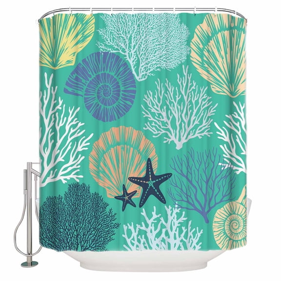 Aqua Gray Shell Coral Bathroom Shower Curtains with 12 Hooks Polyester Waterproof Shower Curtain for Stalls and Bathtubs Coastal Summer Beach Nautical Ocean Decorative Bathroom Curtain 54x78 Inches