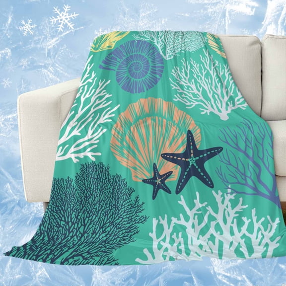 Aqua Gray Shell Coral Cooling Blanket,Lightweight Breathable Summer Throw Blanket with Double Sided Cold Effect,Coastal Summer Beach Nautical Ocean Picnic Blankets Bed Sheet for Hot Sleepers 50"x60"