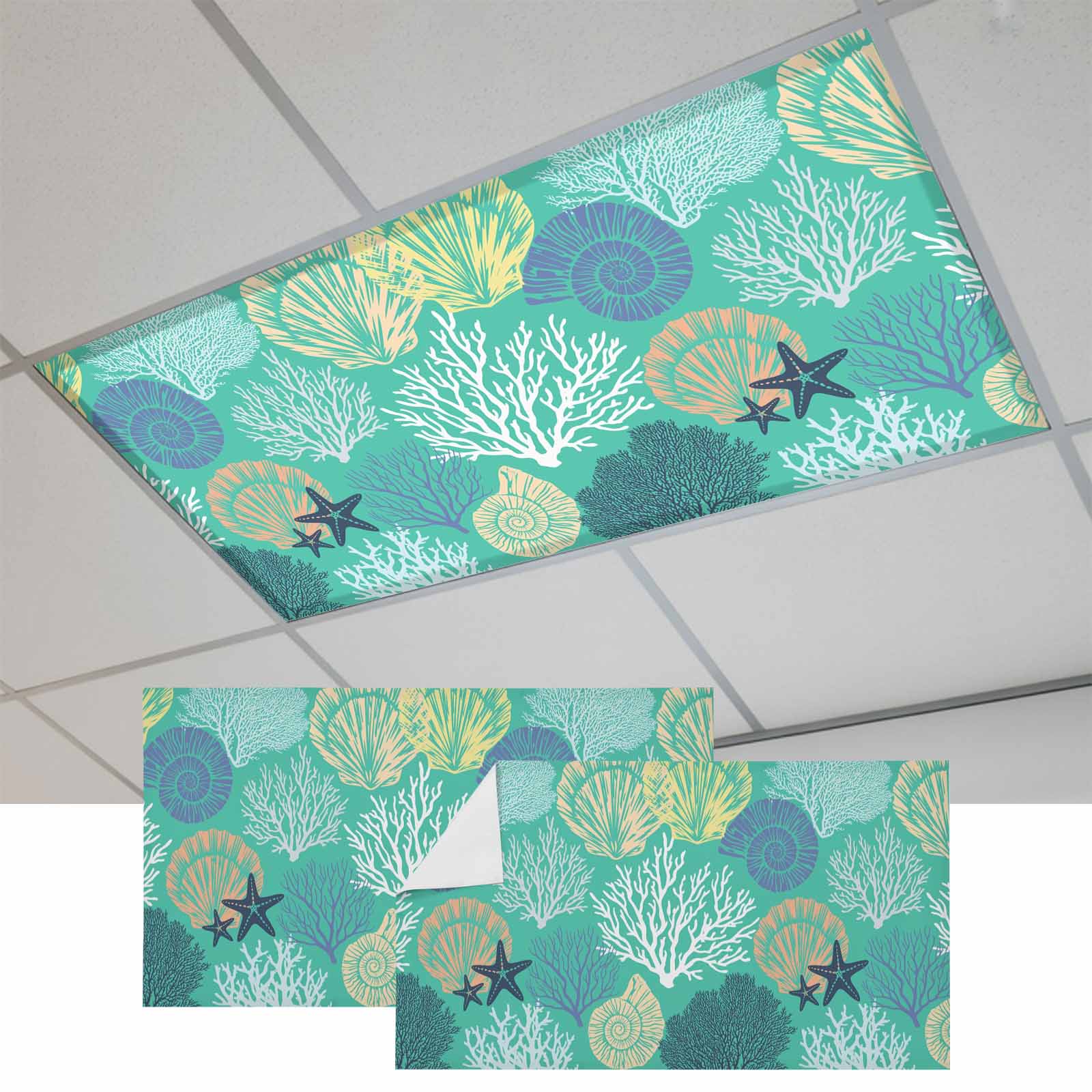 Aqua Gray Shell Coral Magnetic Fluorescent Light Covers for Ceiling ...