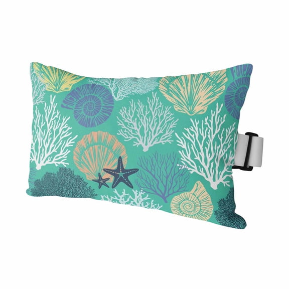 Aqua Gray Shell Coral Outdoor Pillows for Chaise Lounge Chair Waterproof Lumbar Pillows with Insert&Strap Beach Headrest Pillow Coastal Summer Beach Nautical Ocean Pillow for Patio Pool 12"x20"