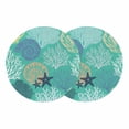 thumbnail image 1 of Aqua Gray Shell Coral Round 13 Inch Placemats Set of 2, Coastal Summer Beach Nautical Ocean HeatResistant Non Slip Place Mats for Dining Table, Wipeable Braided Kitchen Table Mats for Housewarming, 1 of 9