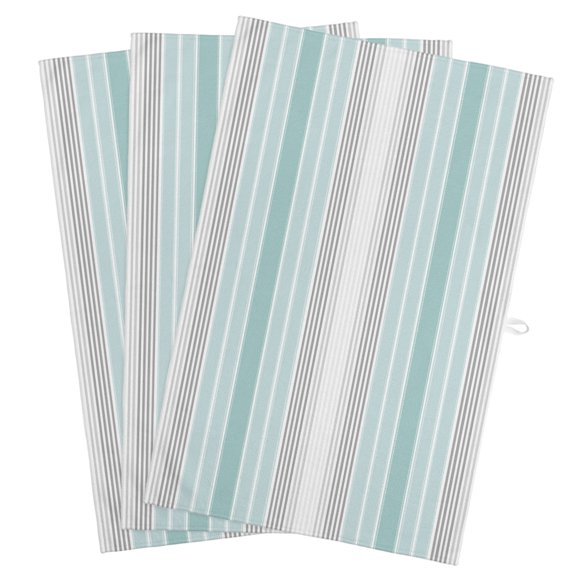 Aqua Gray Stripes Kitchen Towels, Absorbent Microfiber Kitchen Dish Hand Tea Bath Towel, Minimalist Gradient Lines Aesthetic Quick Dry Cleaning Cloth Dishclothes Decorative Sets, (3-PC, 18x28)