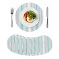 thumbnail image 1 of Aqua Gray Stripes Round 13 Inch Placemats Set of 8, Minimalist Gradient Lines Aesthetic HeatResistant Non Slip Place Mats for Dining Table, Wipeable Braided Kitchen Table Mats for Housewarming, 1 of 9