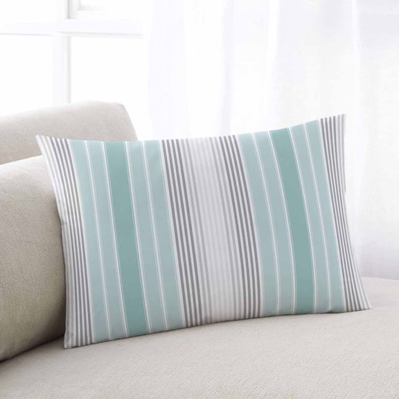 Aqua Gray Stripes Throw Pillow Covers, Minimalist Gradient Lines Aesthetic Soft Breathable Pillow Cases with Invisible Zipper for Sleeping, King Size Pillowcases for Couch Bed Sofa Chair 20x36 Inches