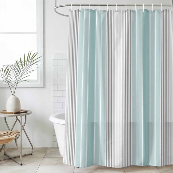 Aqua Gray Stripes Waterproof Fabric Shower Curtain,Minimalist Gradient Lines Aesthetic Waterproof Fabric Shower Curtain for Bathroom Curtains Bathtubs Shower Curtains with 12 Hooks Small 36x72in
