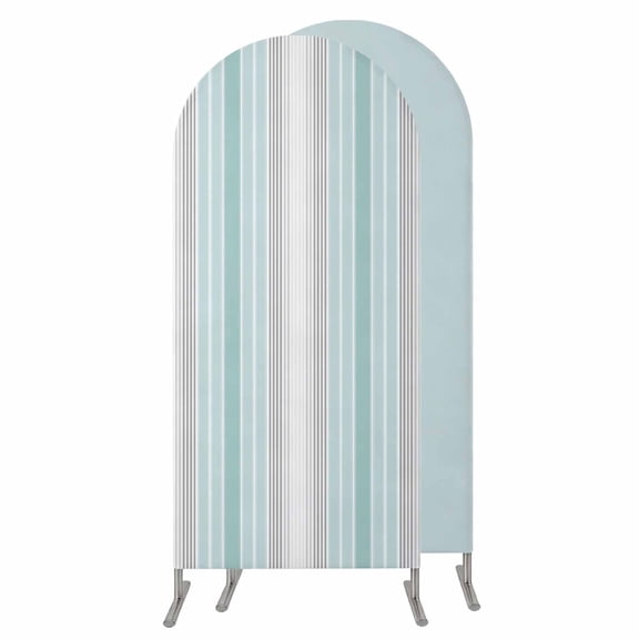 Aqua Gray Stripes Wedding Arch Cover,Stretchy Spandex Arch Backdrop Stand Covers 6 FT,Minimalist Gradient Lines Aesthetic Round Top Arched Backdrop Cover for Birthday Party Ceremony Baby Shower Event