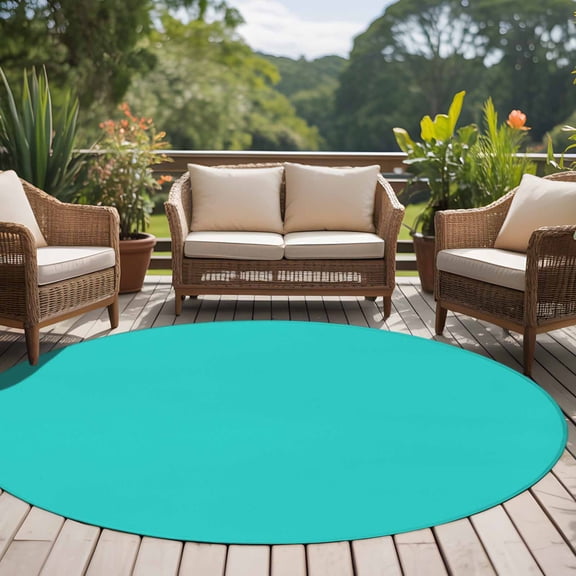 Aqua Green 8ft Round Rug for Open Concept Living Room Seating Zone, Green Washable Non Slip Large Circle Area Rug