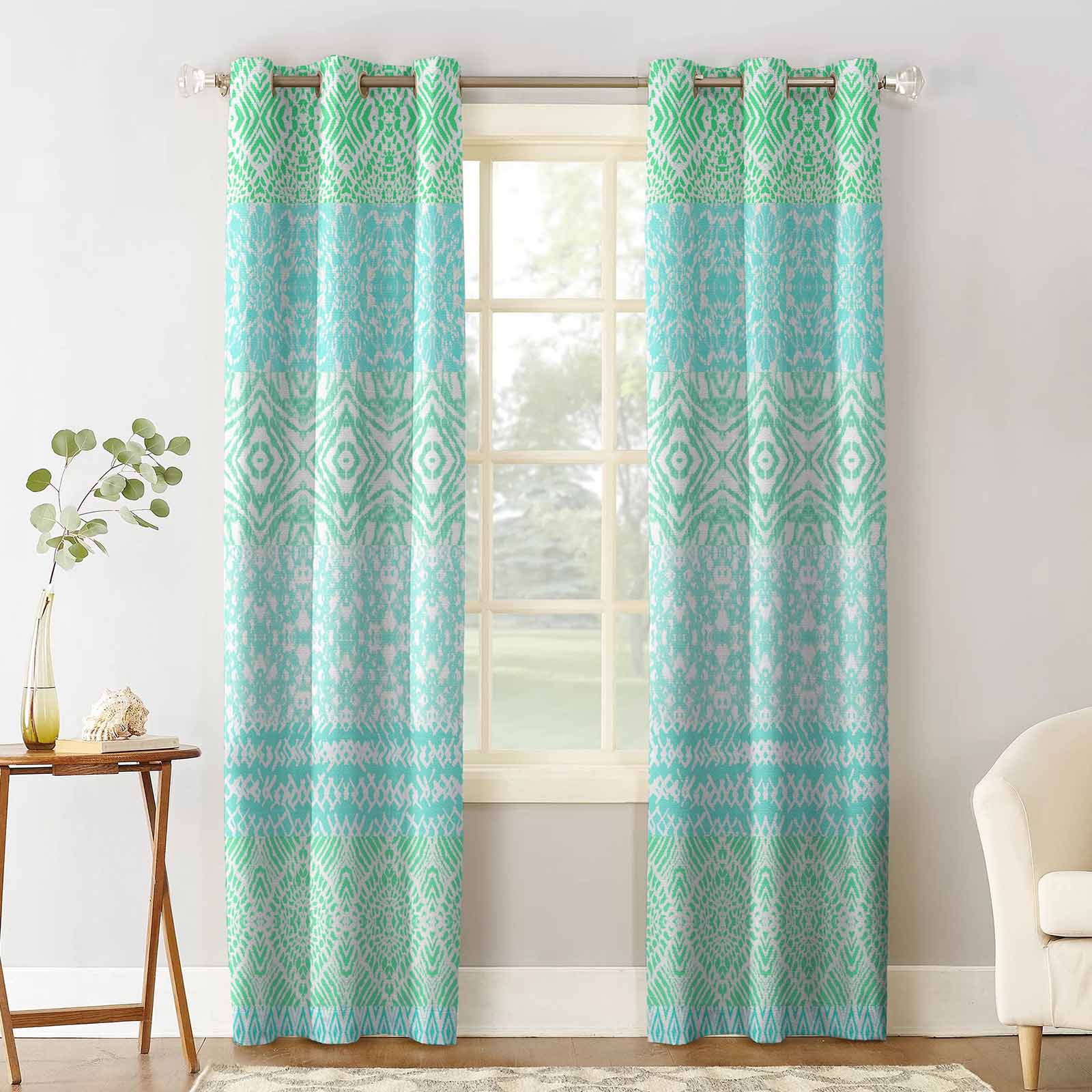 Aqua Green Boho Blackout Curtains 84 Inches Length, Contemporary Batik ...