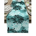 Aqua Green Chrysanthemum Black And White Texture Retro Table Runner