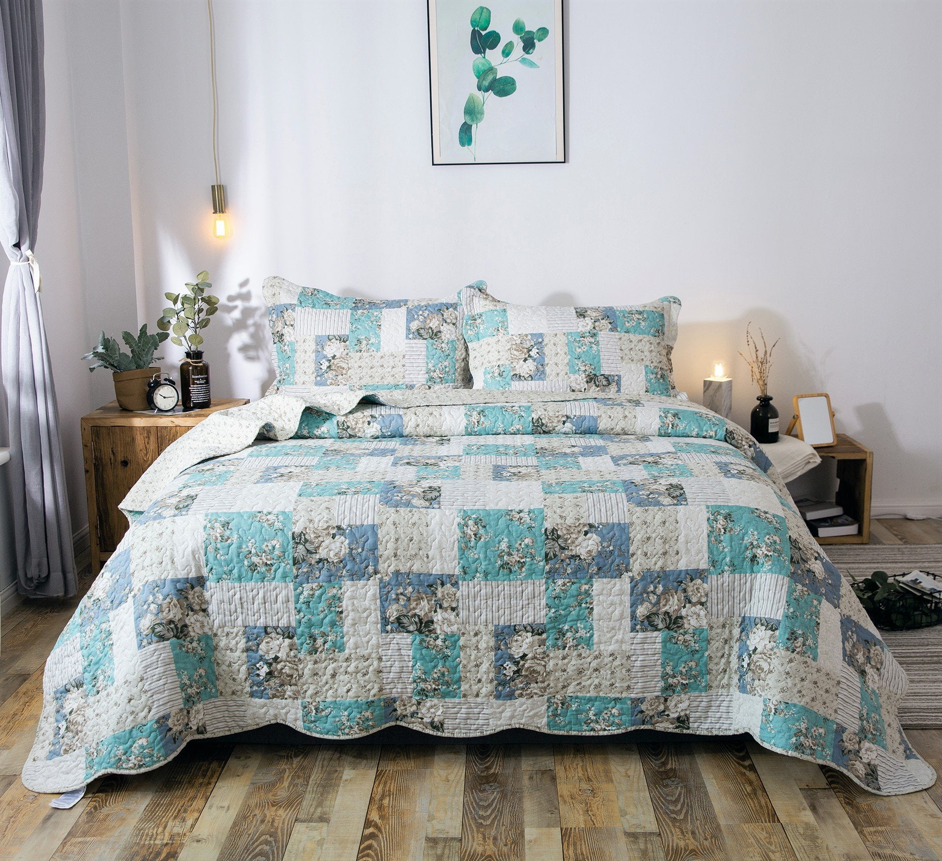 Aqua Green Twin Reversible Microfiber Quilt Set