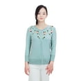 thumbnail image 1 of Aqua Green Crew Neck Button Up Cardigan Sweater w Crocheted Flowers - Medium, 1 of 3