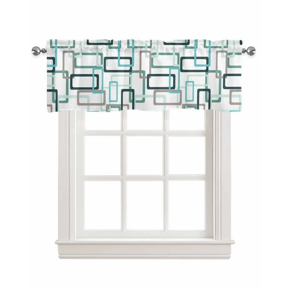 Aqua Green Linen Curtain Valance for Bedroom/Bathroom/Kitchen/Office/Living/Dining Room Window,Geometric Black Grey Simple White Rod Pocket Topper Decorative Cafe Drapes Panel 42"x12"