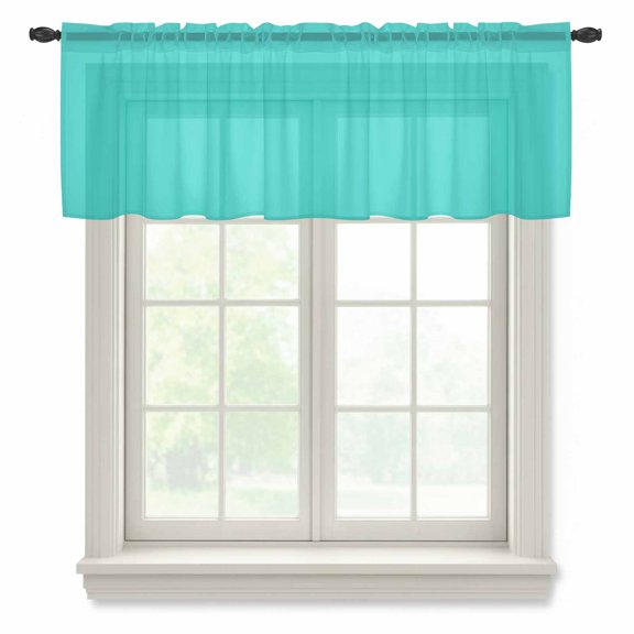 Aqua Green Semi Sheer Valance Curtains Green Voile Valances Curtain Rod Pocket Small Window Treatment for Kitchen Bathroom Cafe 42"x18"