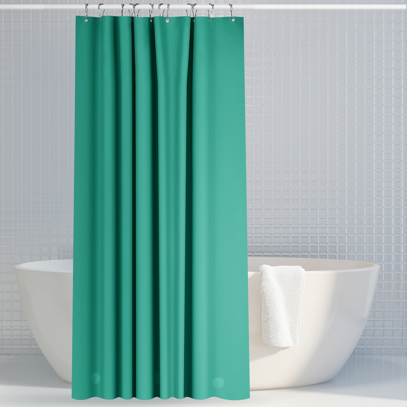 AquaGreen Shower Curtain Liner with 12 Metal Hooks Light Weight PEVA